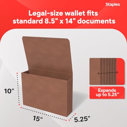 Staples Expanding Wallet, Legal Size, Brown Redrope, Elastic Closure