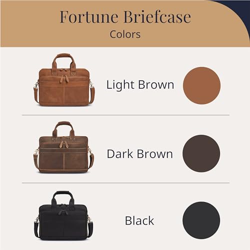 Luxorro Full-Grain Leather Briefcases for Men, Fits 15.6" Laptops, Brown Leather Laptop Briefcase For Men, Leather Computer Bag