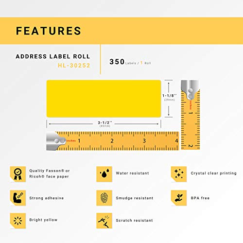 HouseLabels Compatible with Dymo 30252 Labels, Yellow, 1-1/8" x 3-1/2"
