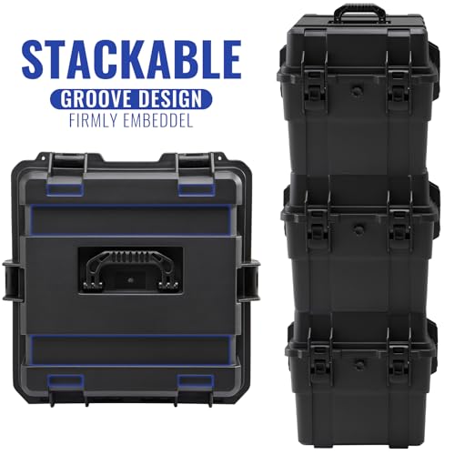 Stackable Vinyl Record Storage Case Box Holds 110 Records | High-Density Protective Foam | Hard Shell Storage Crate with Lid & Handles | Valuable LP Albums Organizer Cases Collection 7/10/12 Inch