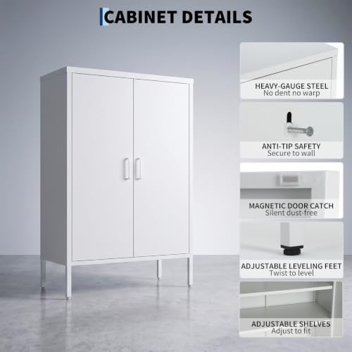 Garvee 40''h Metal Storage Cabinet,3-Tier Metal Locker Cabinet with 2 Doors