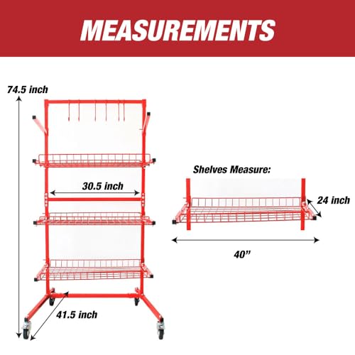 LAUCO Heavy Duty Parts Management Cart – 3-Shelf Rolling Tool Storage Rack with Locking Wheels, Industrial Metal Wire Shelving Unit for Garage, Workshop, Auto Shop, 31" x 41.5" x 74.5" - [7755]