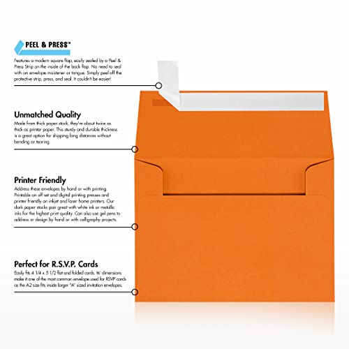 LUXPaper A2 Invitation Envelopes | Peel & Press | 4 3/8" x 5 3/4" | Mandarin Orange | 80lb. Text | 1,000 Qty