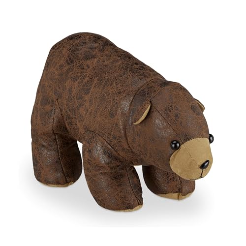 Relaxdays Door Stopper Bear Fabric Floor Indoor, Soft & Heavy, for Child, Door Buffer HxWxD 17 x 16 x 32 cm, Brown