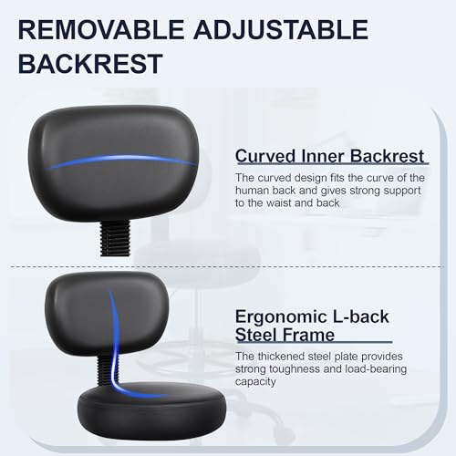 Brick Attic Drafting Chair with Backrest – Adjustable Foot Rest Rolling Stool with Wheels, PU Leather Swivel Stool for Office Spa Studio Lab Counter Salon Home Work Bar Kitchen Shop(Black)