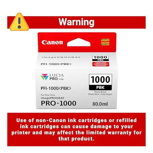 Canon PFI-1000 Genuine Photo Black Ink Tank, Compatible with ImagePROGRAF PRO-1000 Printers