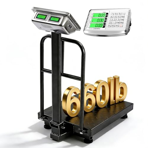 CXWAWSZ 660LB Industrial Digital Floor Scale with Removable Guardrail – Heavy Duty Platform Scale, LB/KG Conversion, for Postal, Luggage, Shipping & Mailing