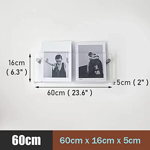 UYCVT Hanging Bookshelf Literature Storage Rack 2 Pack Hanging Literature Storage Rack, Acrylic Standing Magazine Rack in Clear, Floating Bookshelves for Living Room/Office And-60x16x5cm/23.6x6.3x2in