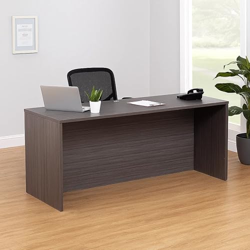 Benzara Jeny 71 Inch Office Credenza Shell with Modesty Panel, Mocha Brown