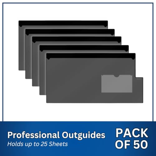 Doctor Stuff - Short Tab Vinyl Outguides, Full Front Pocket, Bottom Charge Out Slip Pocket, Plastic File Folder, Legal Size 9" x 16", Black, 50/Box