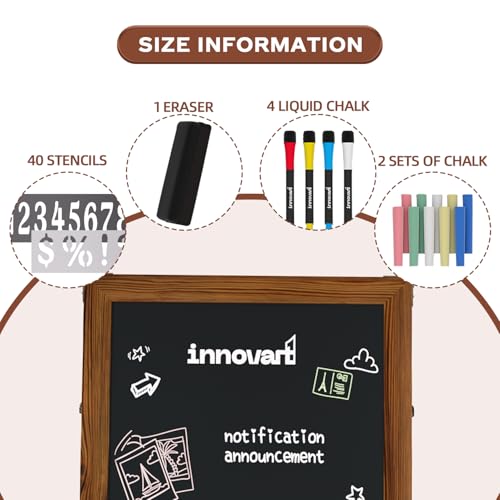 INNOVART A-Frame Chalkboard Sign, Sidewalk Sign 57" x27" with Liquid Chalk, Eraser and Rag, Free Standing Chalkboard Easel, Sandwich Chalkboard for Restaurant, Business, Wedding or Events, Dark Brown