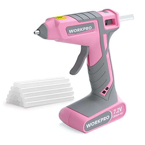 WORKPRO Pink Cordless Hot Melt Glue Gun with 20 Pcs Mini Glue Sticks