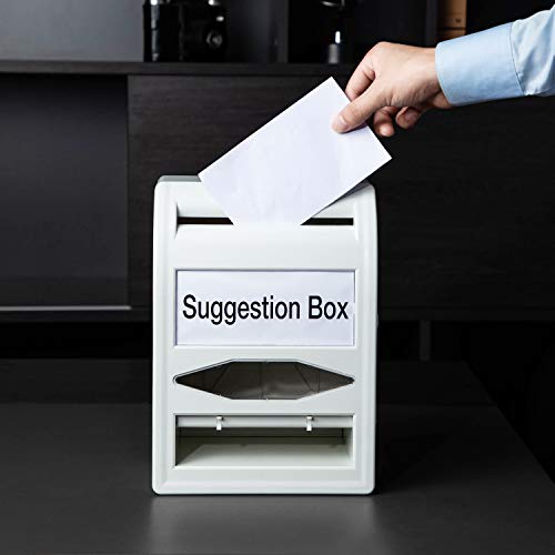 Amazon Basics ABS Suggestion Box with Lock and Key, Ballot Box for Voting, 8.2" x 4.7" x 11.3", Non-clear White