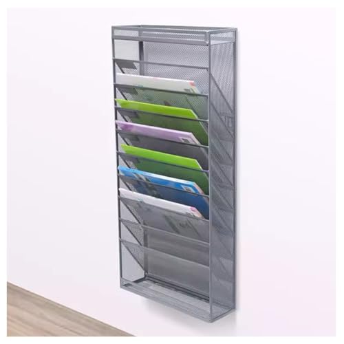 zktoermn Wall File Holder, Mesh Hanging File Holder Literature & Brochure Holder Wall Mount Paper Letter Organizer Magazine Rack for Home, Office (Color : Gray, Size : 32x10x72cm)