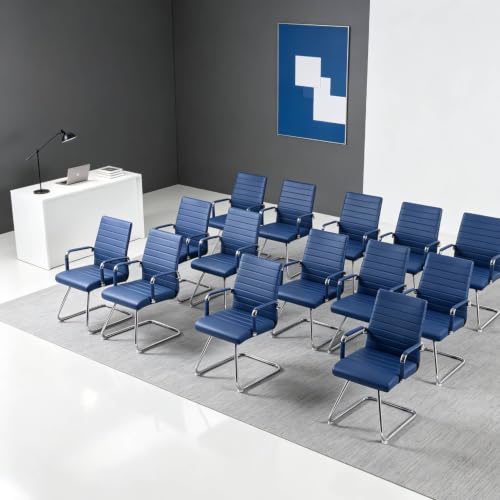Whiterye Faux Leather Office Desk Chair No Wheels, Mid-Back, Blue