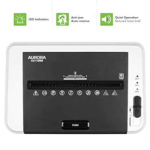 Aurora High Security AU110MB 110-Sheet Auto Feed Micro-Cut Paper and Credit Card Shredder with 4 Gallon Pullout Basket / 30 Minutes/Security Level P-4 (White/Black)