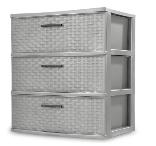 "SEDLAV 3 Drawer Wide Diamond Plastic Storage Cart - Soft Silver Finish, Versatile Storage Solution for Home, Office, or Dorm Rooms"