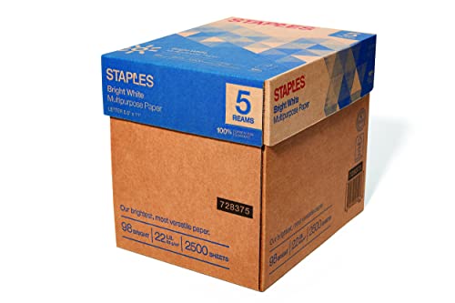 Staples Multipurpose Paper, 8.5x11 Inch, 22 lb., 98 Bright, 2500/Ctn