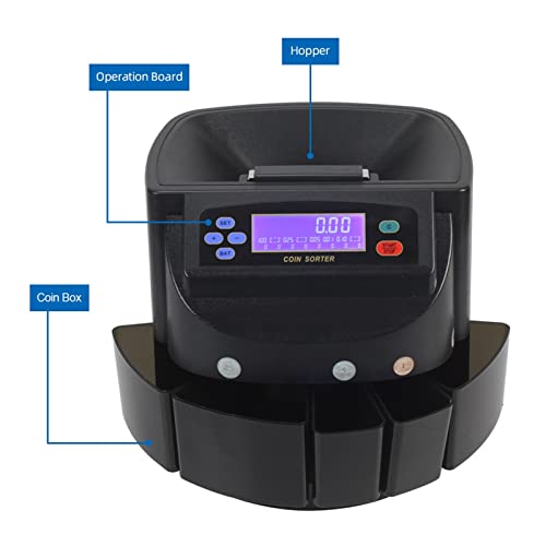 GAZOGJ Money Counter 9005 Usd Coin America Coin Sorter Counter Machine with Led Display for USA City in Bank,Shop Fast and Easy to Use,Nero