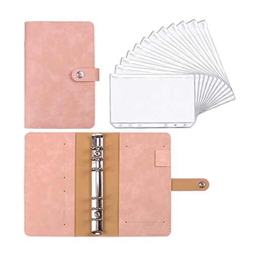 PU Leather A6 Binder Budget Planner Notebook Cash Envelope Organizer System with Clear Zipper Pockets Expense Sheets