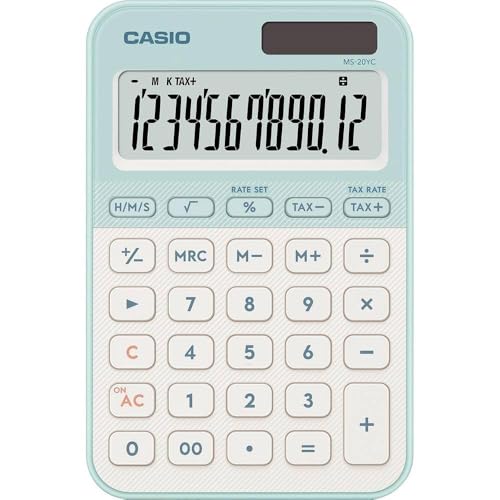 CASIO MS-20YC small desktop calculator with time calculation, light green