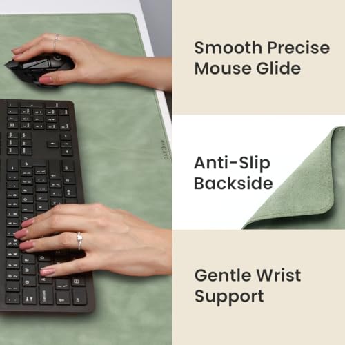 DAREhue Full Grain Leather Desk Pad, Mint Green, XL (35.4 x 15.7 inch)