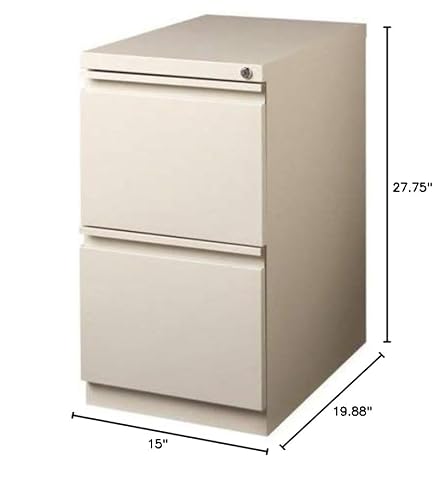 Hirsh Industries Scranton & Co 20" 2-Drawer Metal Mobile Pedestal Filing Cabinet, Beige Finish, 27.75" H, Hidden Casters, Letter-Size File Compatibility, Lockable, Commercial Grade Office Furniture