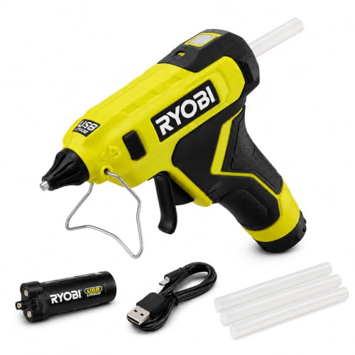 RYOBI USB Lithium Glue Gun Kit with 2Ah Battery, USB Charging Cable and 3 Full Size Glue Sticks, FVH57K