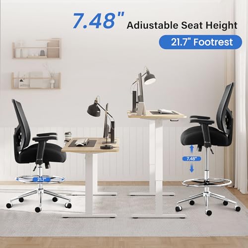 500 lbs Drafting Chair Tall Office Chair for Standing Desk, Ergonomic Office Drafting Chair with Adjustable Lumbar Support, 21" Extra Wide Cushion, Footrest & Pressure Locking Casters, 4D Arms, Black