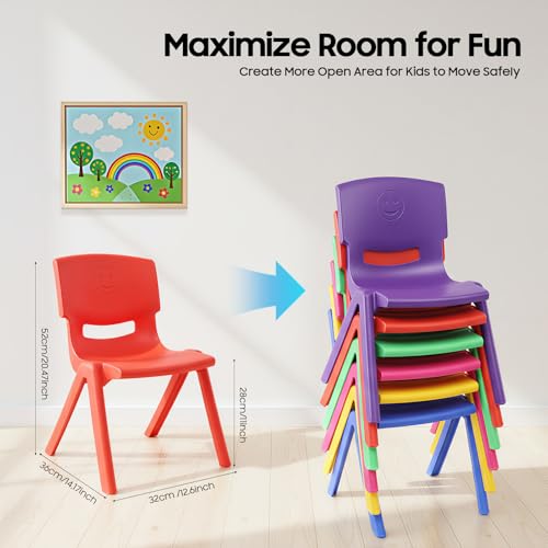 QWNBG 6Pcs Stackable Classroom Chairs, Colorful Plastic Portable Kids Stacking Chairs for School Daycare Kindergarten Living Room