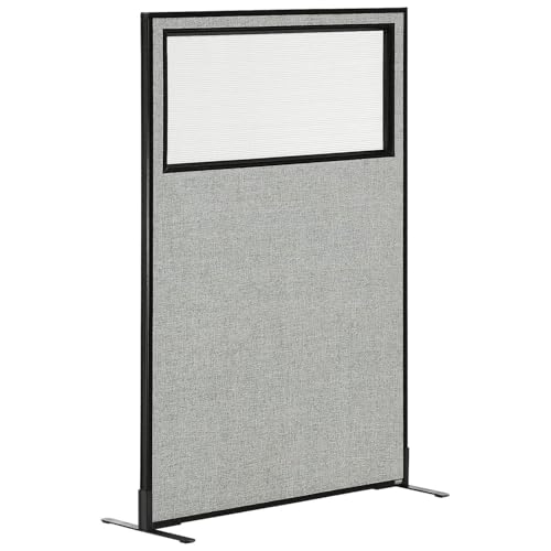 Global Industrial 36-1/4"W x 60" H Freestanding Office Partition Panel with Partial Window, Gray