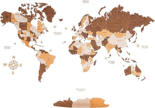Woodvio 3D Wooden World Map, Decorative Wall Art for Home and Office Décor - size Medium (47" x 25")