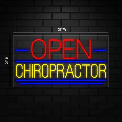 Open Chiropractor Neon Sign for Retail Displays | Value priced LED Flex Neon | Electronic Light Up LED Sign for Windows/Walls | 37"W x 20"H x 1"D