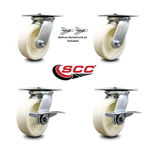 6 INCH Nylon Swivel Caster Swivel Locks 2 Brakes, 2PK