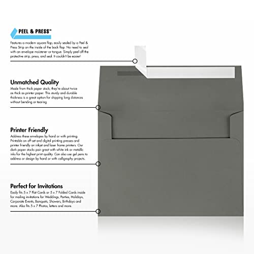 LUXPaper A7 Invitation Envelopes | Peel & Press | 5 1/4" x 7 1/4" | Smoke Gray | 80lb. Text | 500 Qty