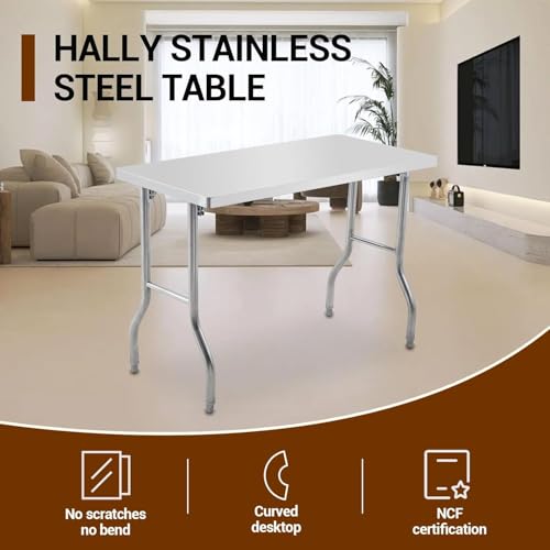 Attracoast 48" Commercial Worktable Workstation, Stainless Steel Folding Table with Metal Adjusting Foot for Kitchen,48 * 30 * 33.5inch
