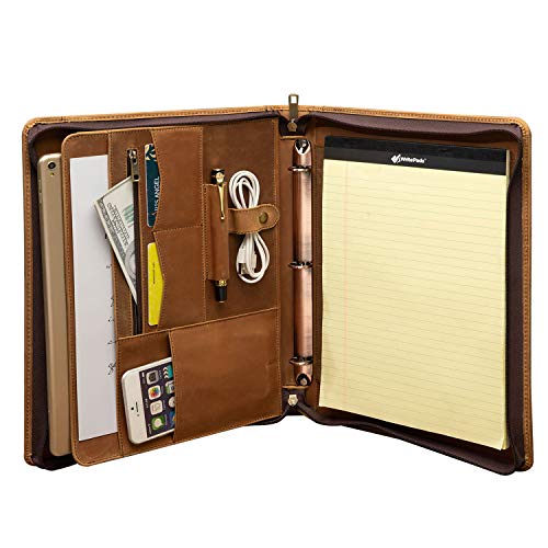 YIWEN Personalized Leather 3 Ring Binder Portfolio for 8.5 x 11” Notepad