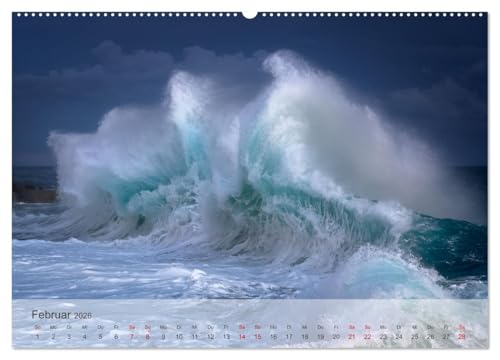 Wellen Concert (High-Quality Premium Wall Calendar 2026 DIN A2 Landscape), Art Print in High Gloss, Waves at Sea Storms in the Mediterranean Sea