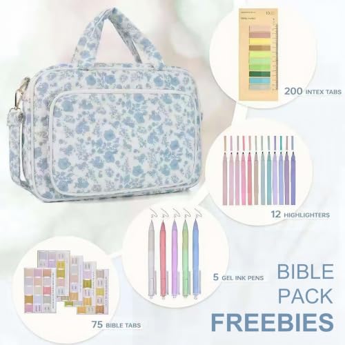 Personalized Chenille Letter Bible Cover with Shoulder Strap (Blue Floral)