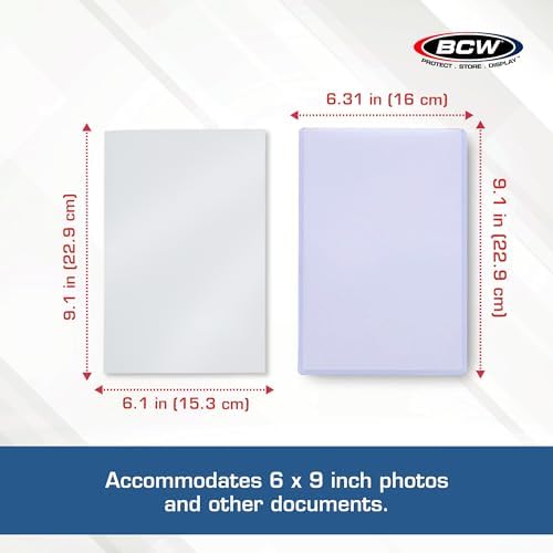 BCW 6x9 Topload Holder and 6x9 Photo Sleeves Combo Pack | Sheet Protectors Compatible with Postcards, Prints, and Documents | Acid-Free, PVC-Free, Archival Quality