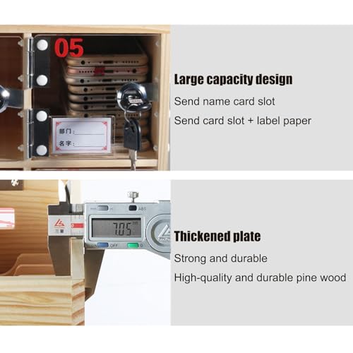 Wooden Cell Phone Holder Cell Phone Storage Cabinet, Mobile Phone Management Storage Box Desktop Organizer, Pocket Chart Storage Cabinet with Door Locks and Keys, for Classroom School Conference