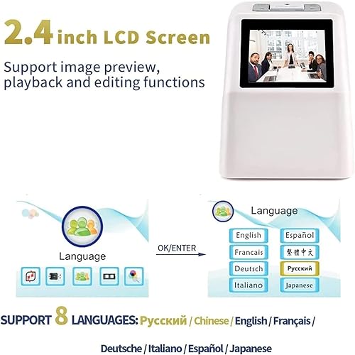 COYEUX Digital Film Slide Scanner, All-in-one Device Scan, View, Edit, Convert and Save, Multiple Languages ​​can Be Set for Operation,with 2.4 LCD Screen