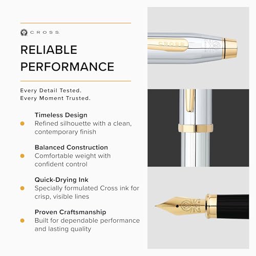 Cross Century II Medalist Gold Plated Medium Nib Fountain Pen, Black Ink