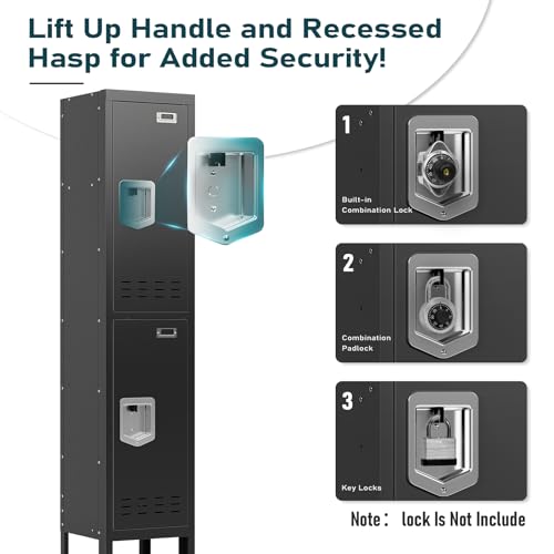 SAPITAL Metal Locker for Home, Dressing Room, 66" Steel Storage Lockers for Employees, Lockable Locker Cabinet with 2 Doors (Black)