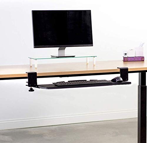 AUGUSE Keyboard Tray Drawer, Keyboard Platform Tray Steady Clamp On Keyboard Shelf No Need to Drill Into Desk Retractable to Slide Under Desktop for Home Or Office
