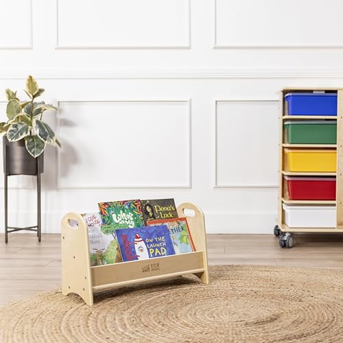 ECR4Kids 2-Shelf Tabletop Wooden Book Display with Handles, Natural