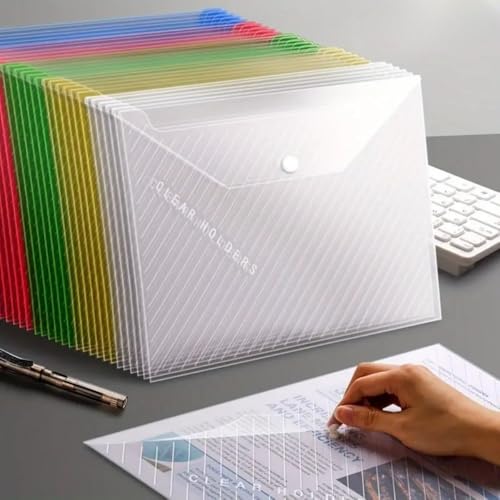 Mixed Color+White, Transparent A4 File Bag, Button Storage Bag, Used for Office Storage Boxes and File Bags, Back to School Supplies (200)