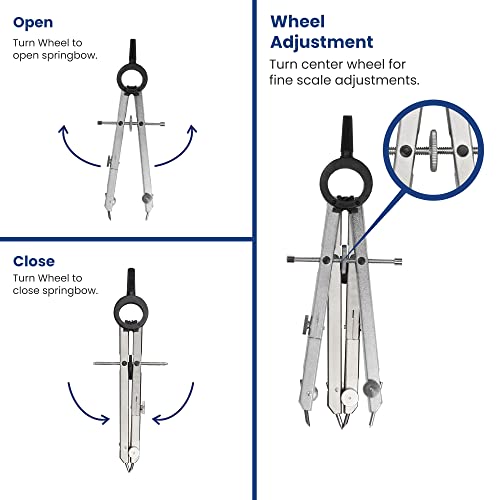 Pacific Arc Pro Series: Spring Bow Drafting Compass w/Ruling Pen & Extension Bar - Fixed Leg - Made in Germany