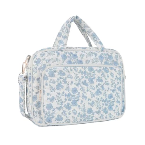 Personalized Chenille Letter Bible Cover with Shoulder Strap (Blue Floral)