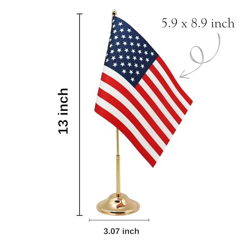 USA Desk Flag 10-Pack - 6x9 Satin, Gold Pole & Base, Office